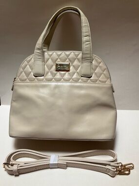 Classic Fred Hayman Beverly Hills Leather Cream Dome Satchel Vintage Crossbody
